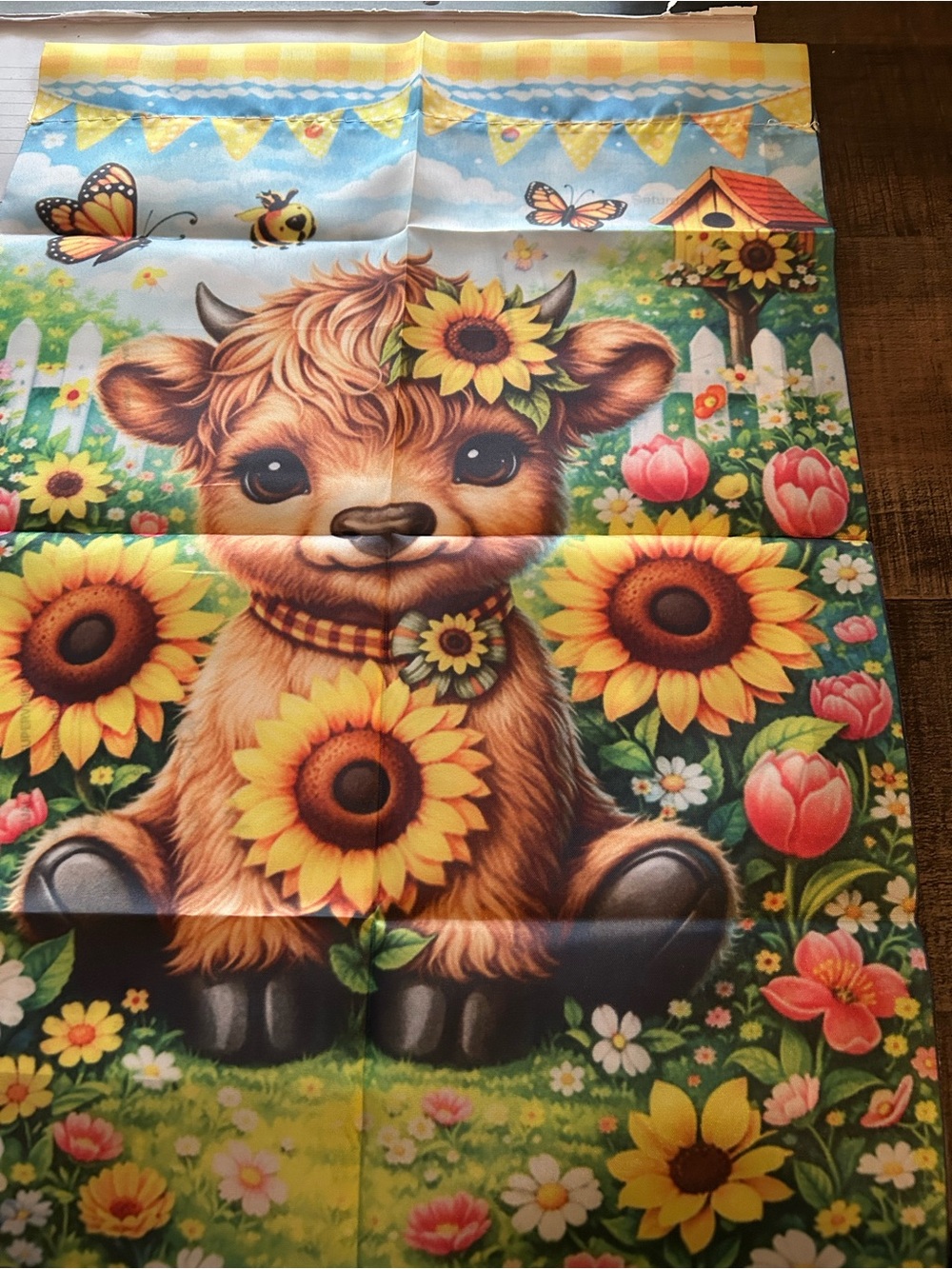 Cute Sunflower Calf Cotton Bedding Panel - Yellow Floral